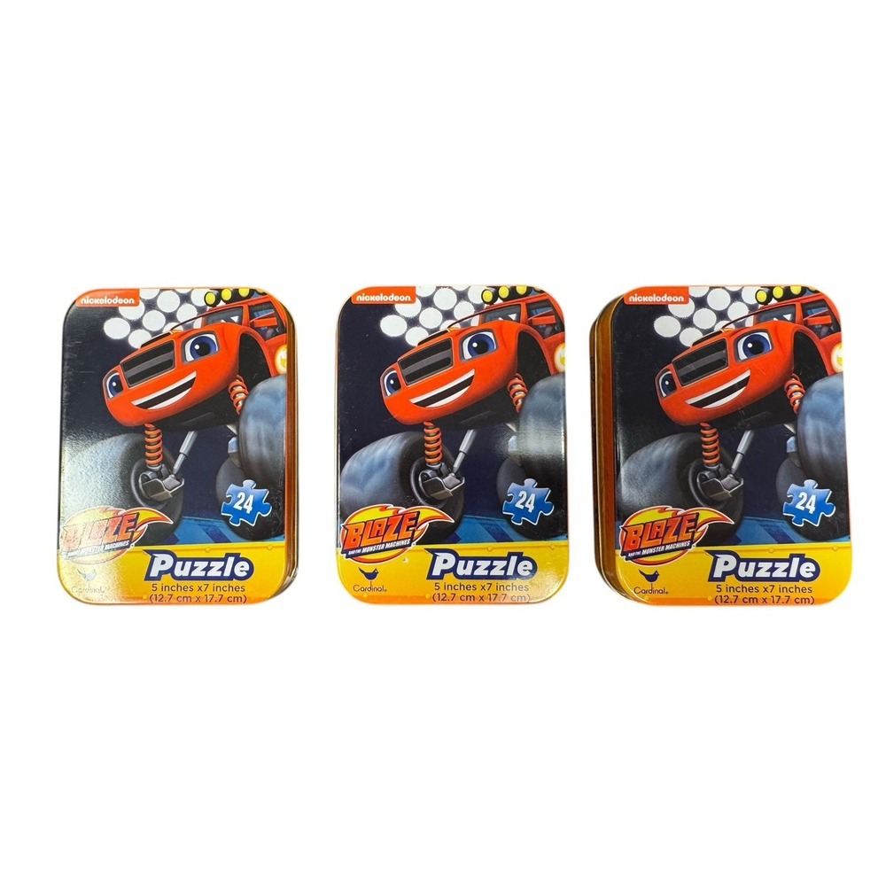 Blaze Monster Machines Puzzle Lot 3 Sealed‎ Tin 24pc Kids Travel Nickelodeon